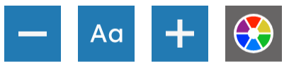 Style tooltips: 3 blue buttons for decrease font size, change font, and increase font size; followed by a grey colour palette button